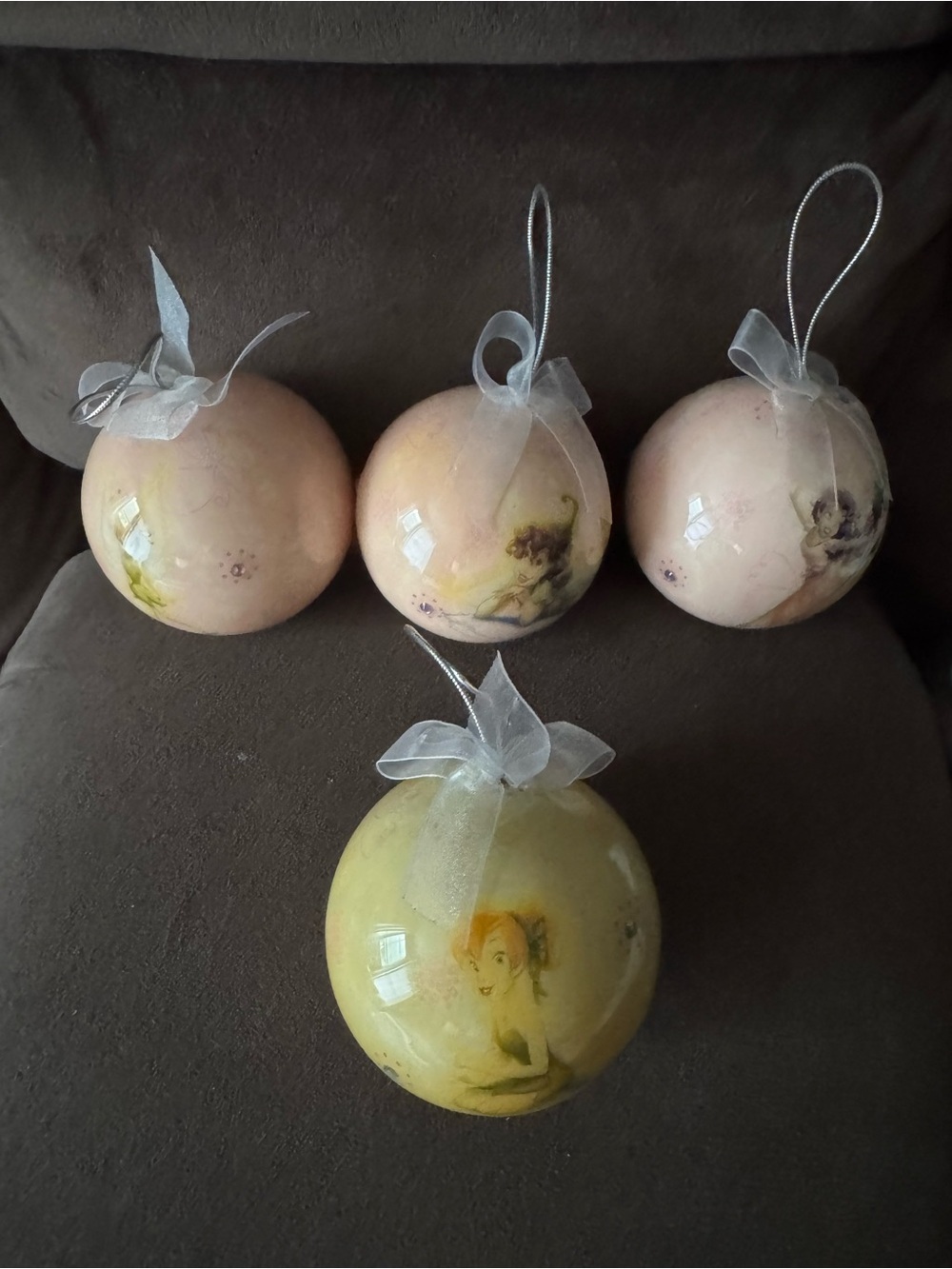Disney Pastel Pink and Yellow Floral Character Holiday Ornament Set